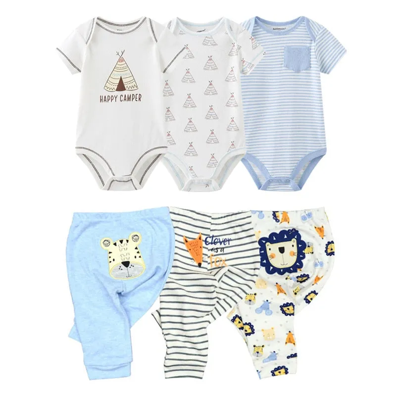 10PCS Newborn Solid Bodysuits Pants Cotton Clothes Short Sleeve
