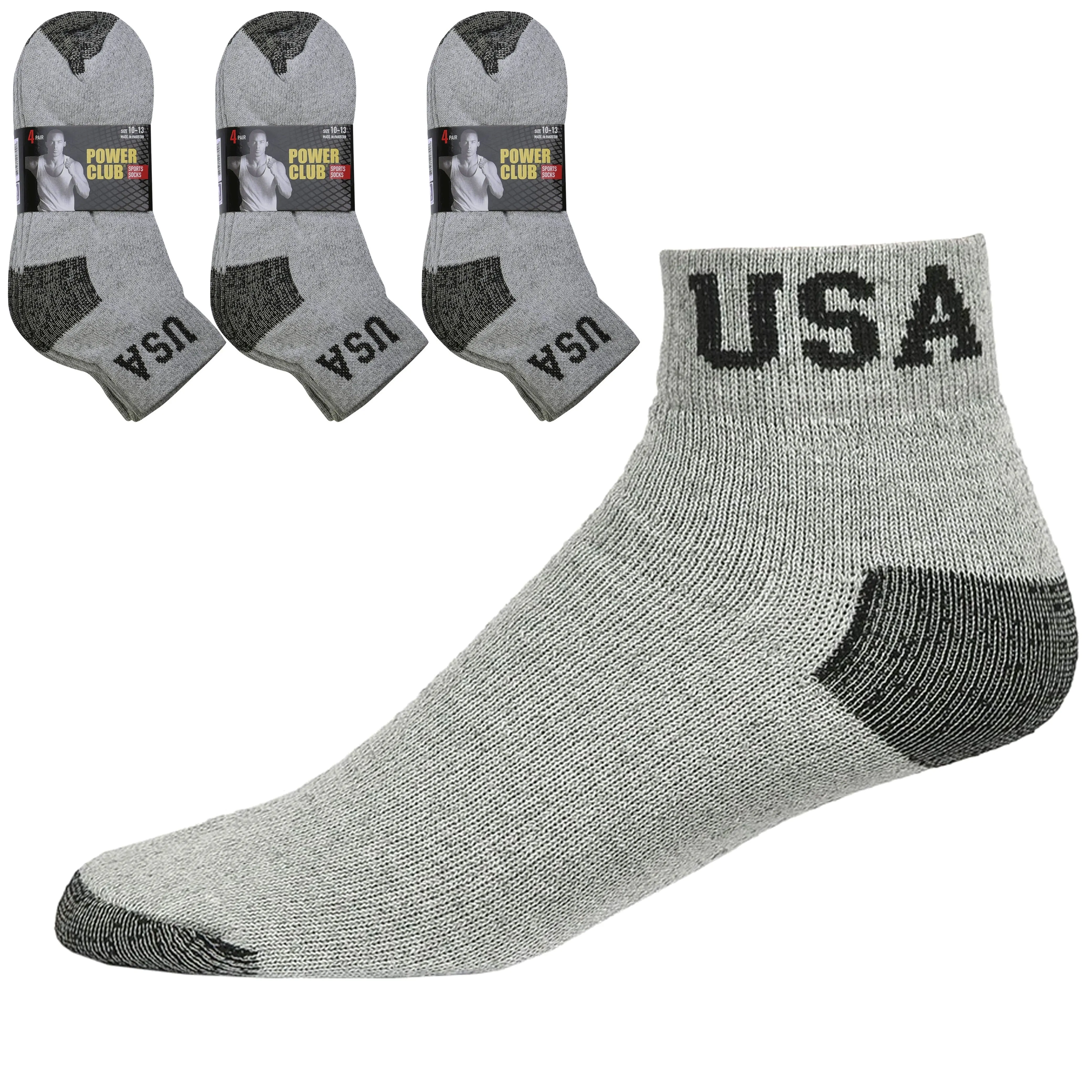 12 Pairs Ankle Quarter Crew Mens USA Sports Socks Grey Athletic 10-13 Cotton