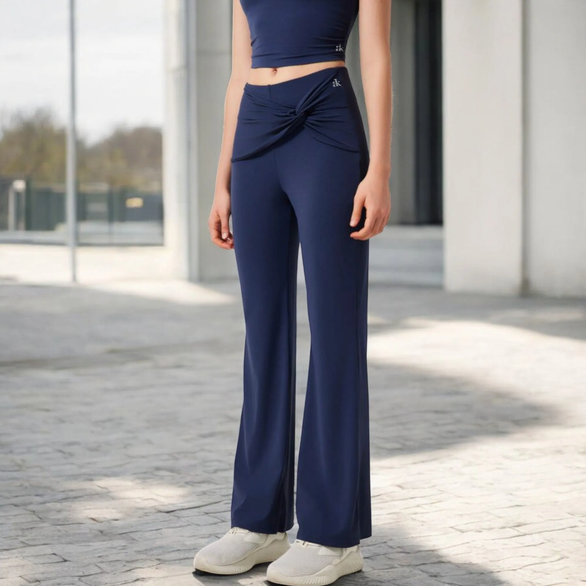 Anna-Kaci Women's High-Waisted Flare Pants with Twist Knot Detail