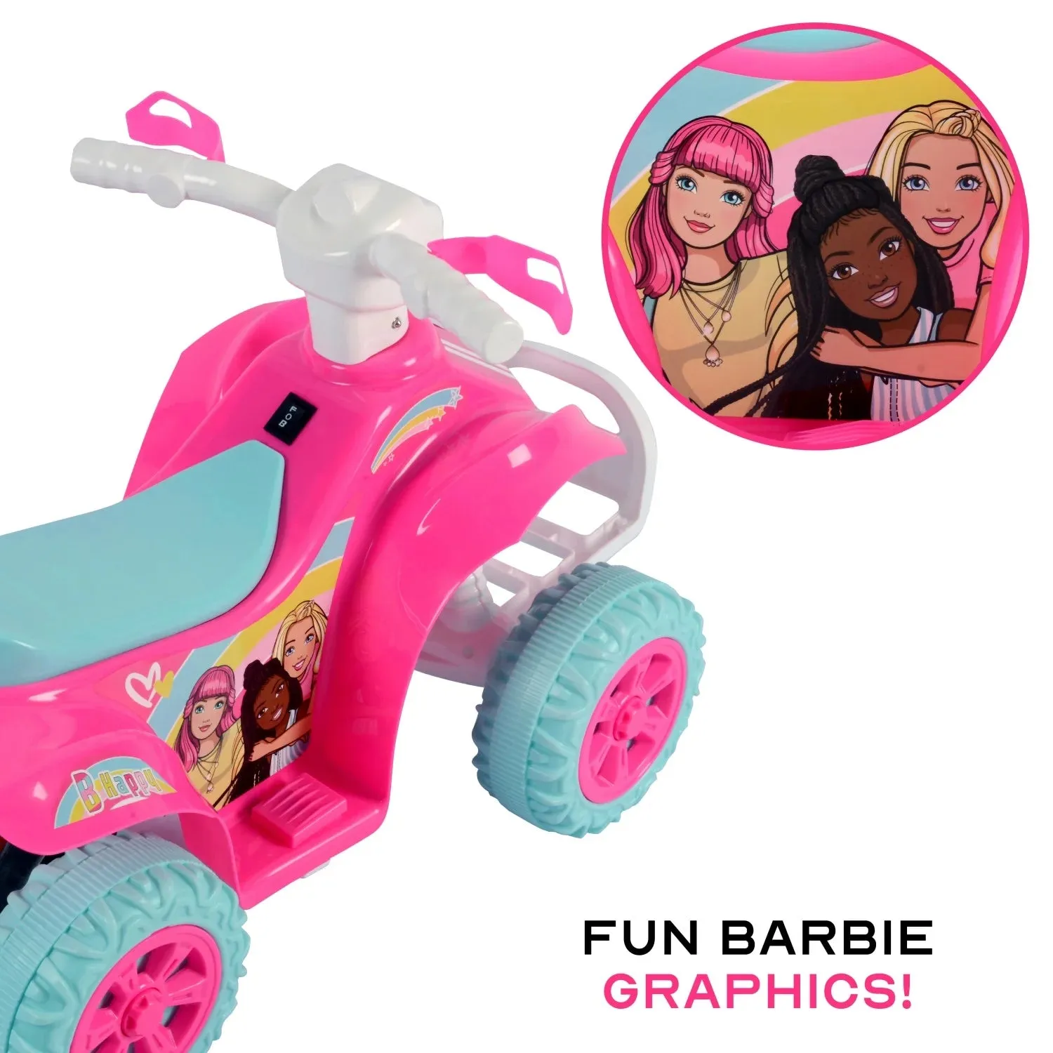 Barbie ATV Quad, 6V Battery Powered Ride On for Kids Ages 1.5 , Pink