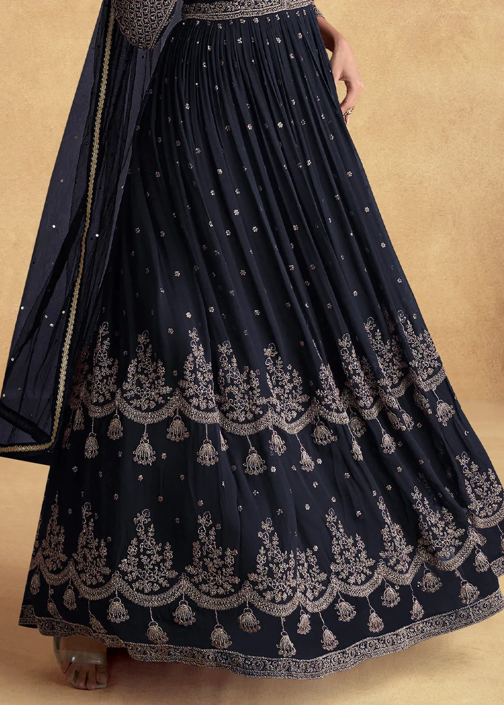 Blackish Blue Ethnic Anarkali Gown in Georgette with Detailed Embroidery