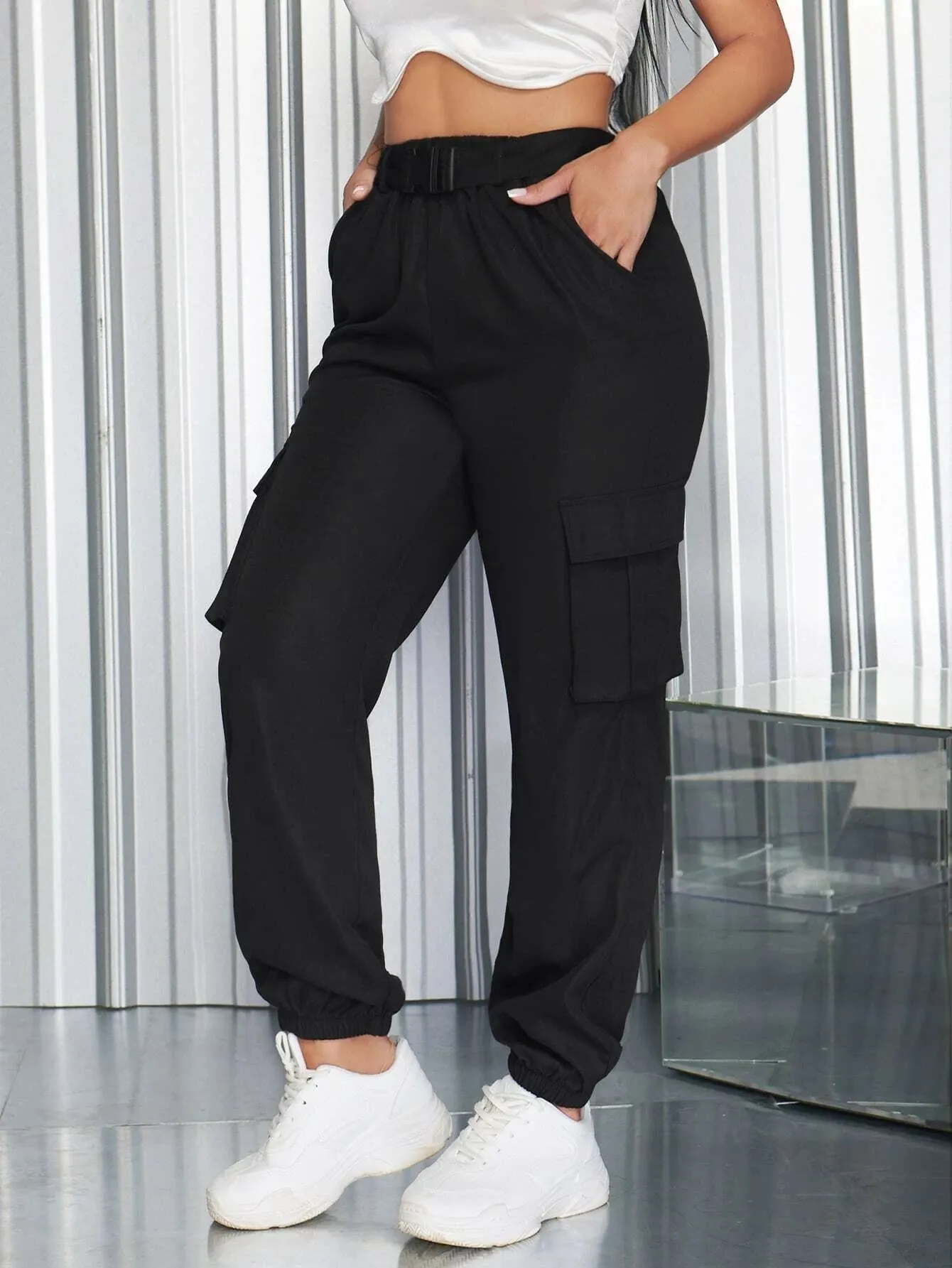 Casual Buckled Belted Cargo Pants