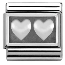 Classic PLATES OXIDIZED steel and silver 925 Double heart  330102/02