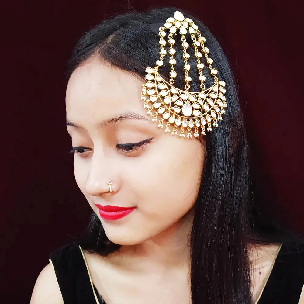 Designer Gold Plated Royal Kundan Jhumar Passa for Bridal (D15)