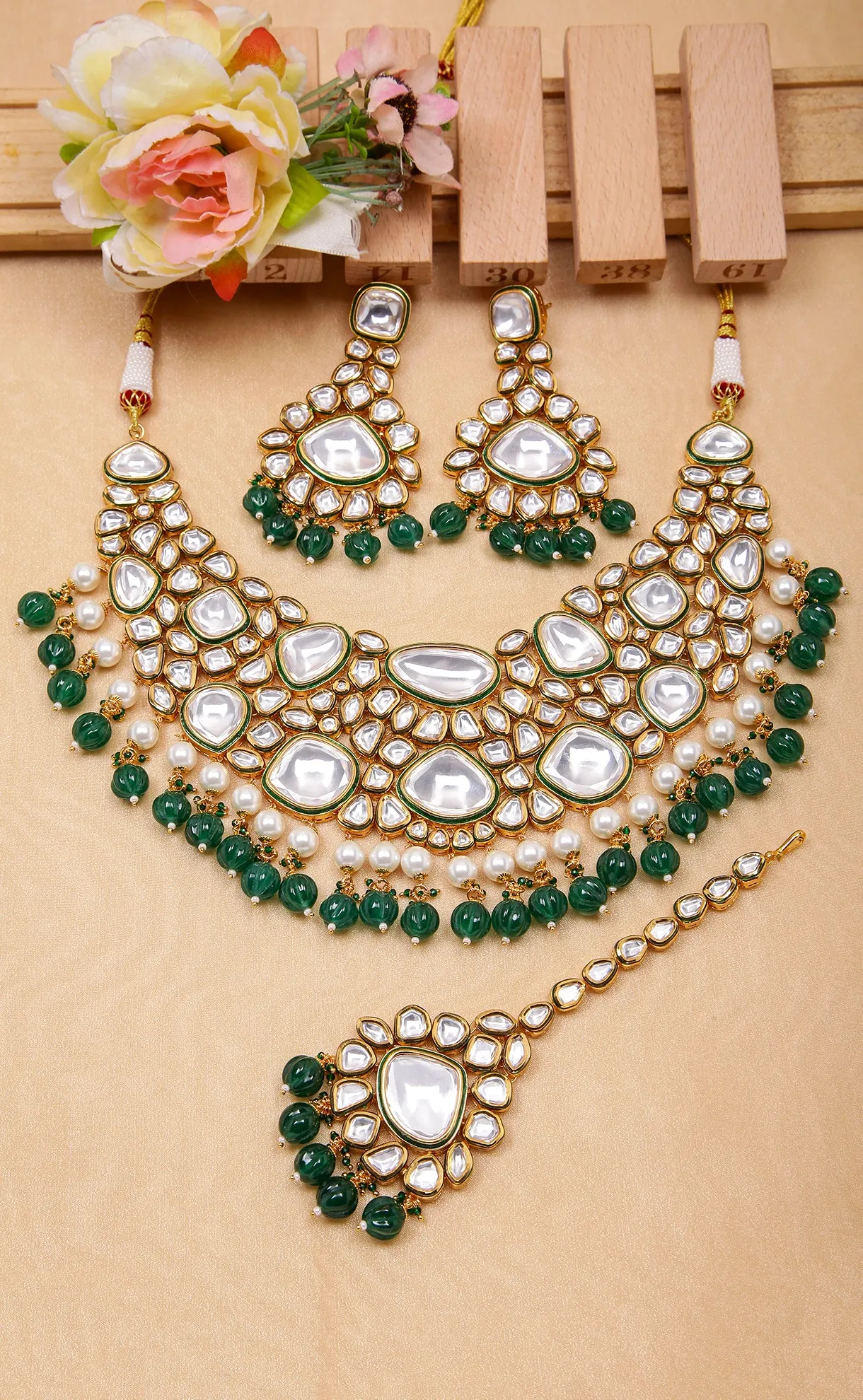 Designer Gold Plated Royal Kundan Ruby Necklace With Earrings (D825)