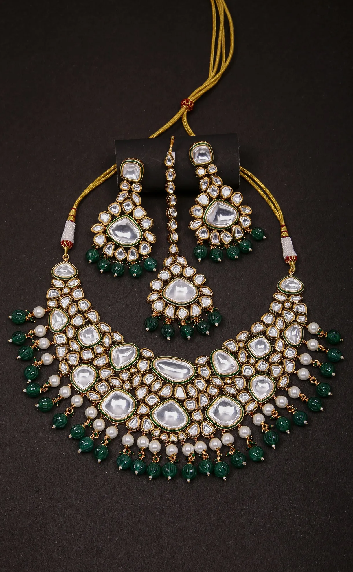 Designer Gold Plated Royal Kundan Ruby Necklace With Earrings (D825)