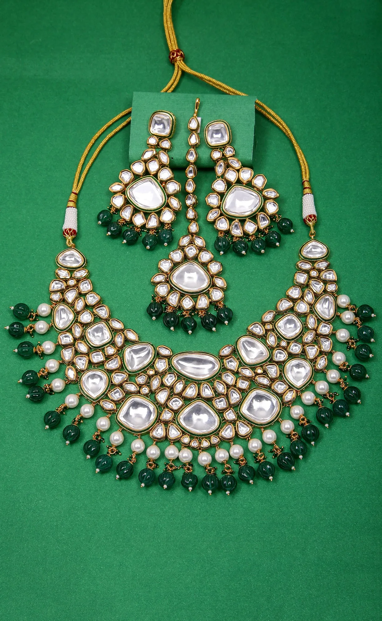 Designer Gold Plated Royal Kundan Ruby Necklace With Earrings (D825)