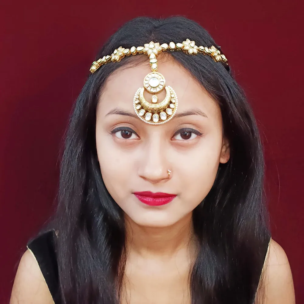 Designer Gold Plated Royal Kundan Sheesh Phool / Matha Patti for Bridal (D20)