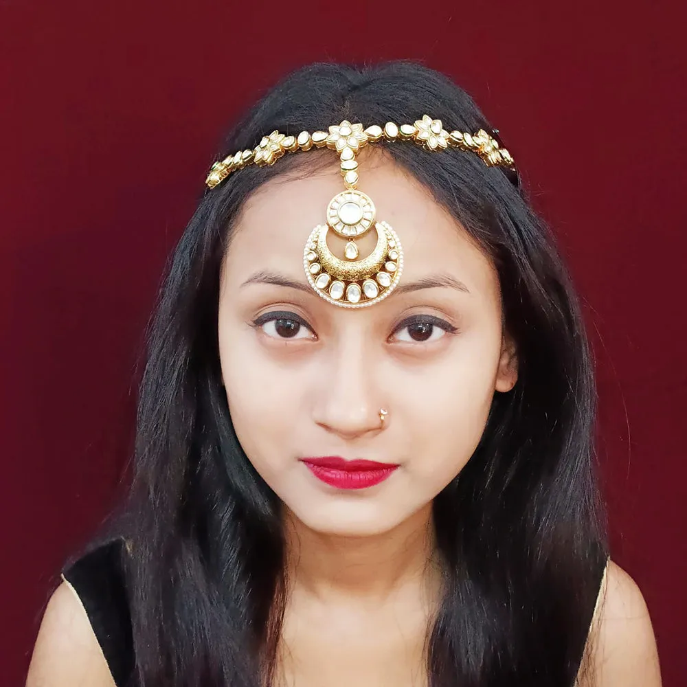 Designer Gold Plated Royal Kundan Sheesh Phool / Matha Patti for Bridal (D20)