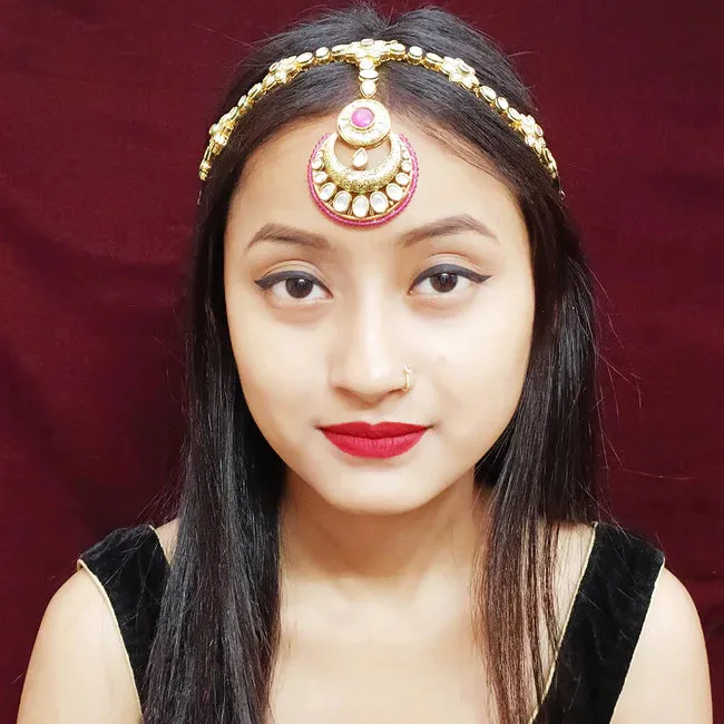 Designer Gold Plated Royal Kundan Sheesh Phool / Matha Patti for Bridal (D20)