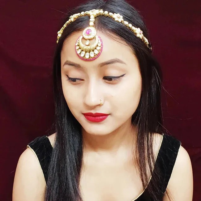 Designer Gold Plated Royal Kundan Sheesh Phool / Matha Patti for Bridal (D20)