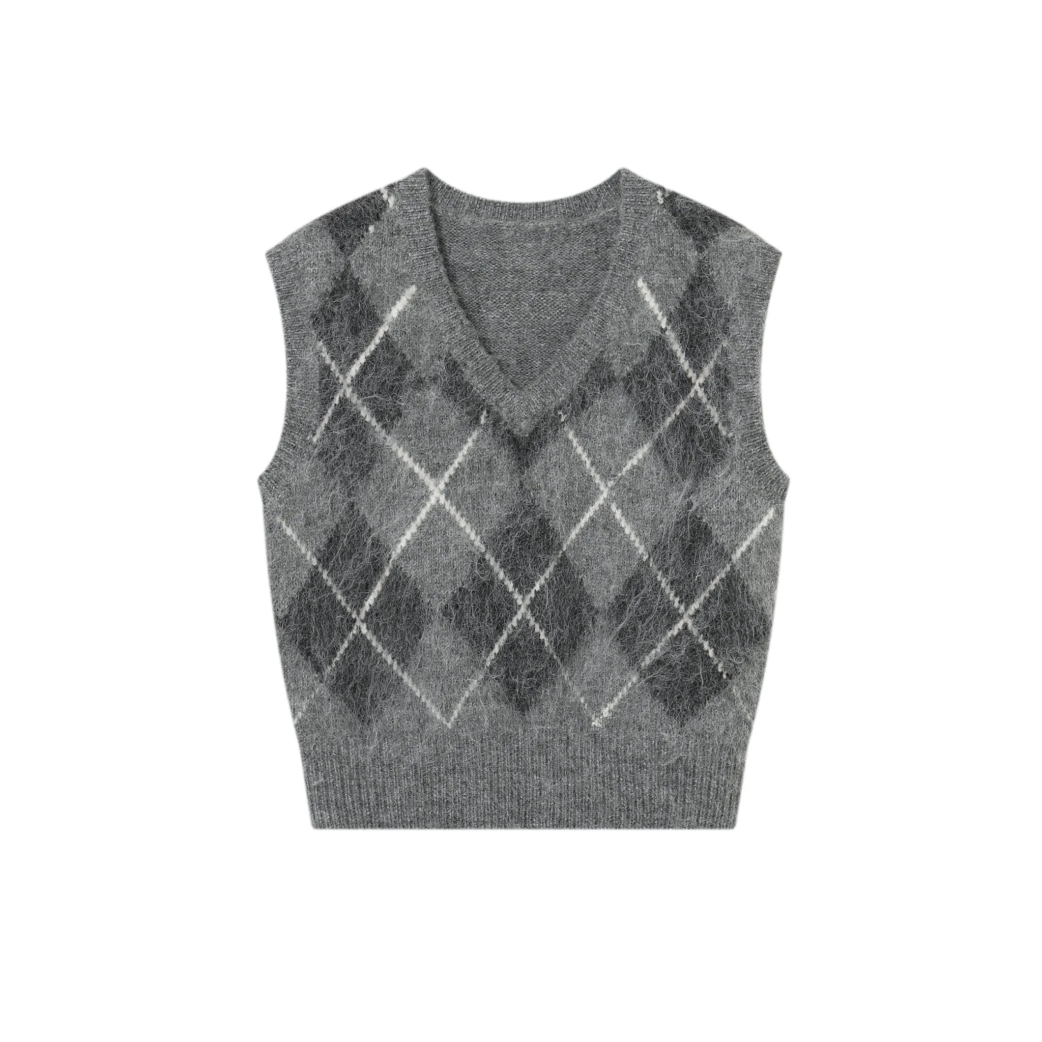 Grey Diamond Pattern Short Vest