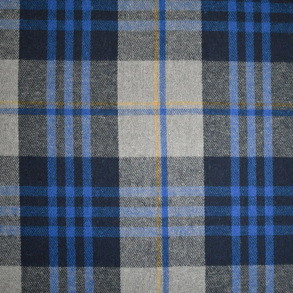 Layered Grid Plaid Flannel Shirting Grey/Royal