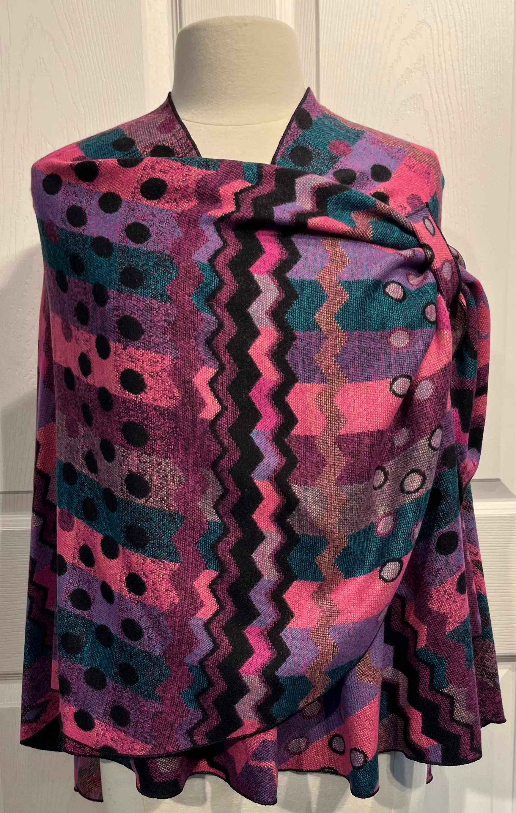 Pinks, Teal & Black Reversible Cashmere Shawl