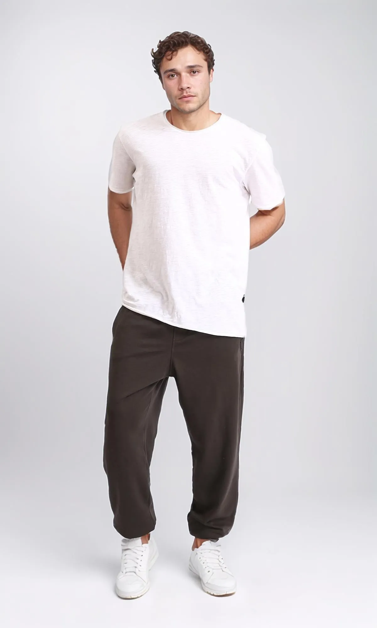R210691 - Elastic Waist with Drawstring Pants - Burnt Brown