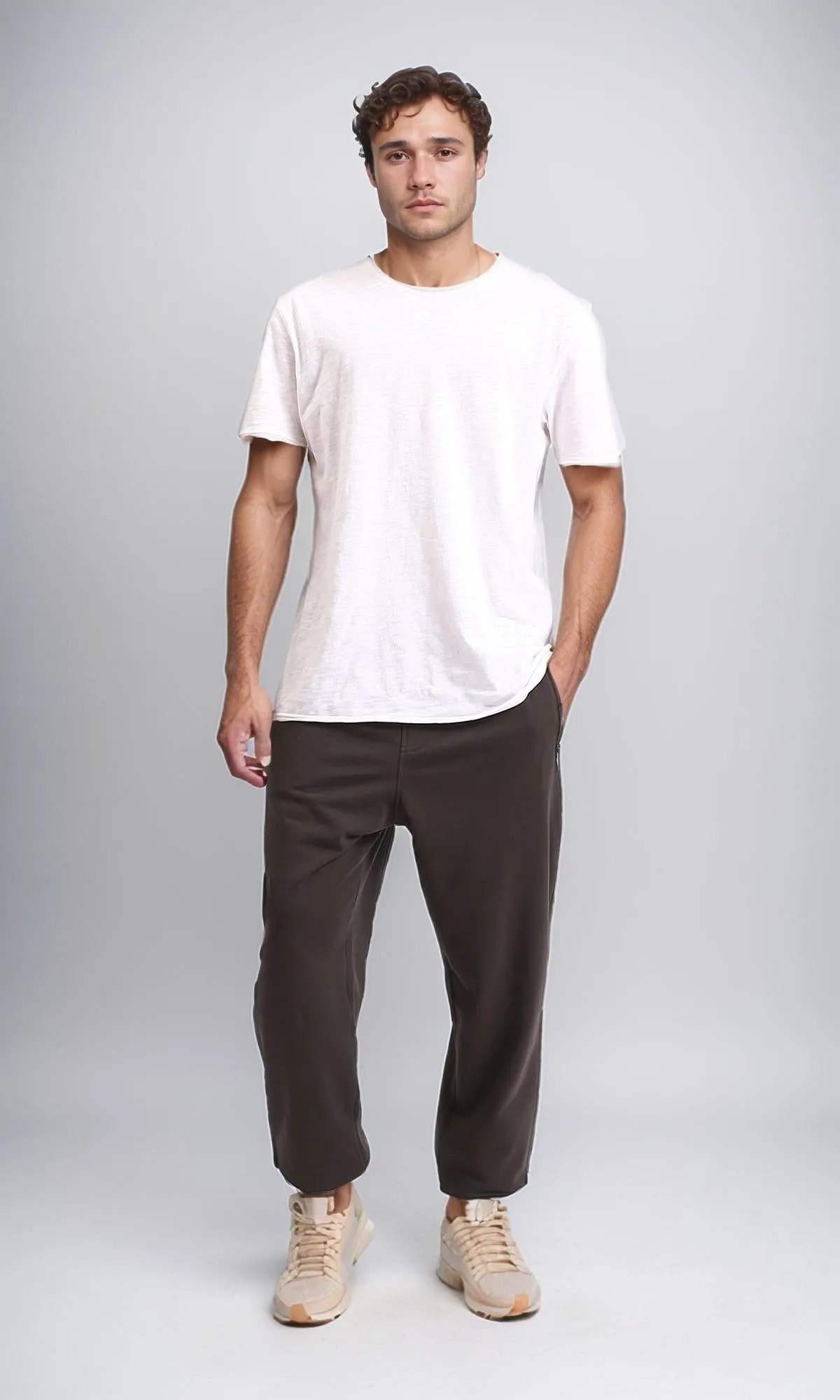 R210691 - Elastic Waist with Drawstring Pants - Burnt Brown