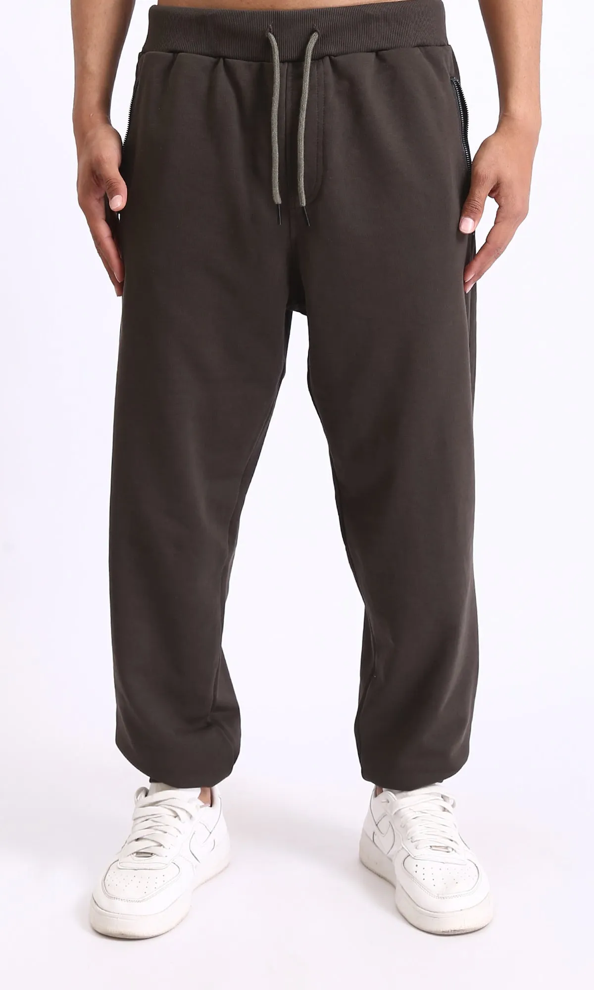 R210691 - Elastic Waist with Drawstring Pants - Burnt Brown