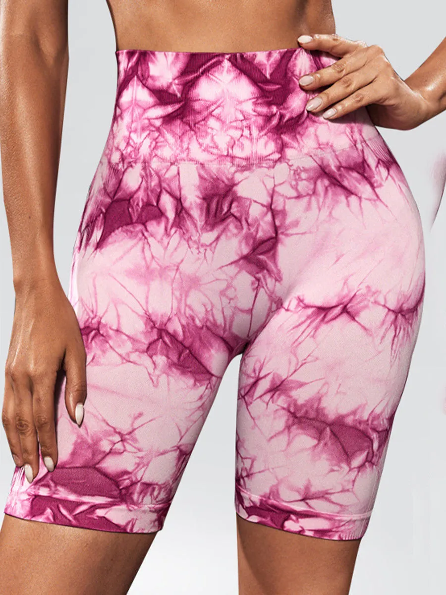 Tie-dyed Running Shorts for Womens Causal Tummy Control Workout Shorts High Waisted Yoga Capris Shorts