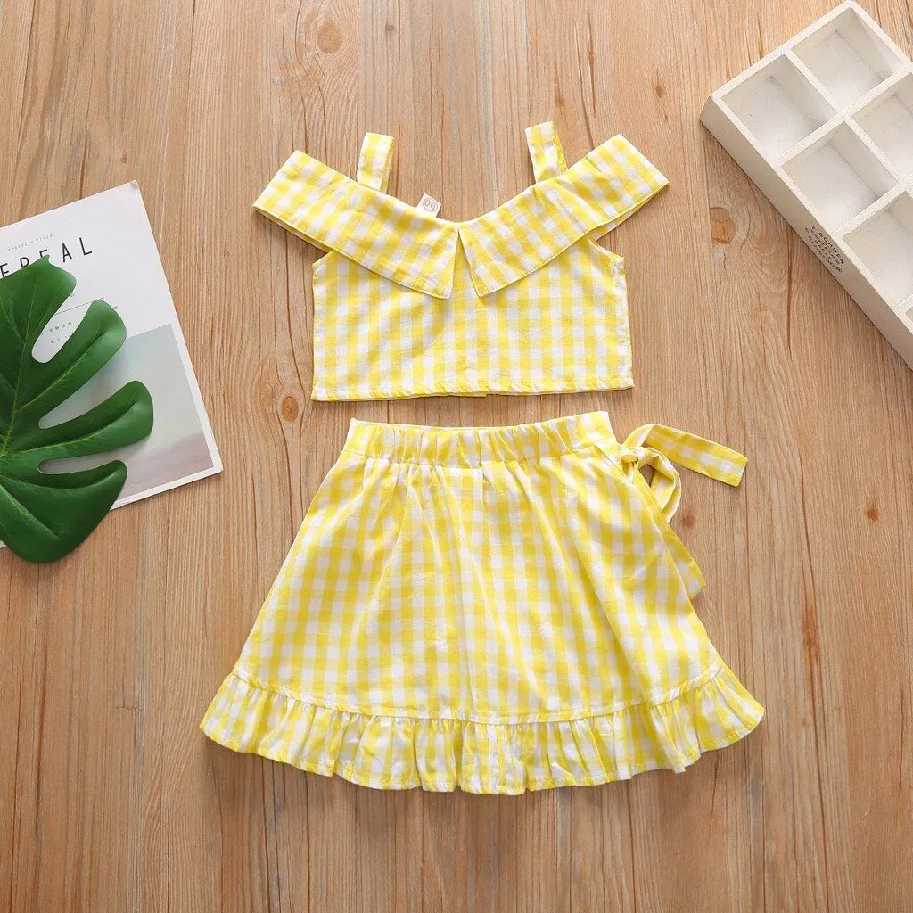 Toddler Baby Girl Clothes Set 2PCs Kid Plaid Vest