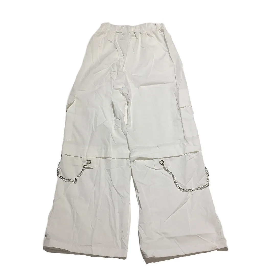 White Cargo Pants with Chains